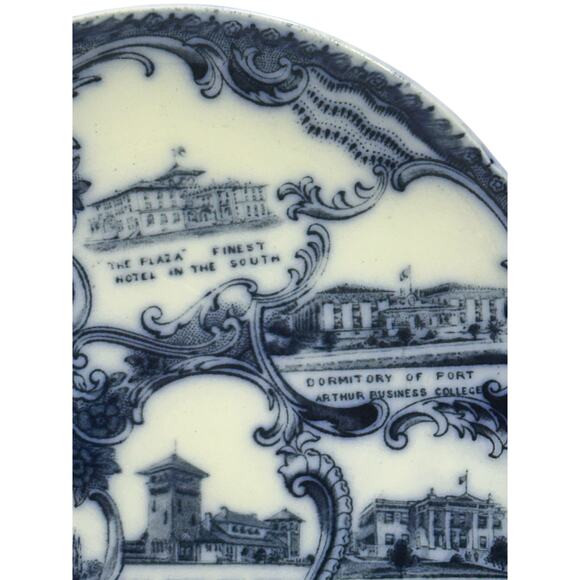 Wheelock England Flow Blue Picturesque Port Arthur Texas Vintage Souvenir Plate - Picture 3 of 7